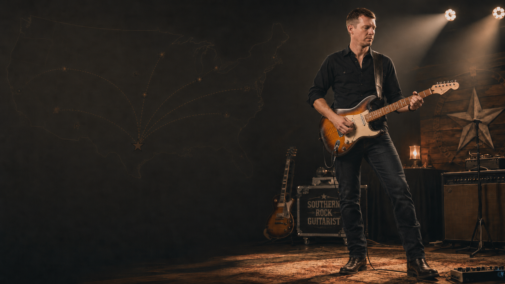 Thomas Grant MacDonald performing live Southern rock guitar onstage.